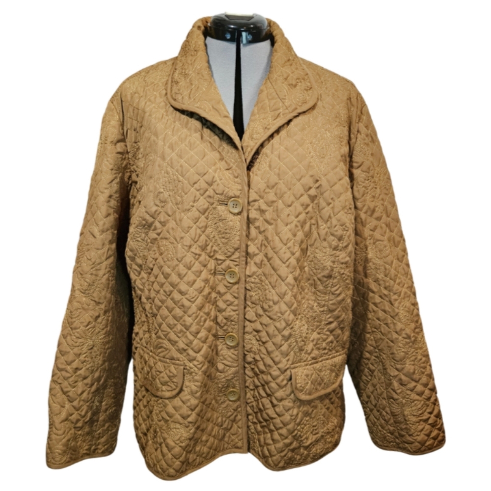 RQT Woman SIZE 2X Quilted Jacket in Brown With Gold Embroidery